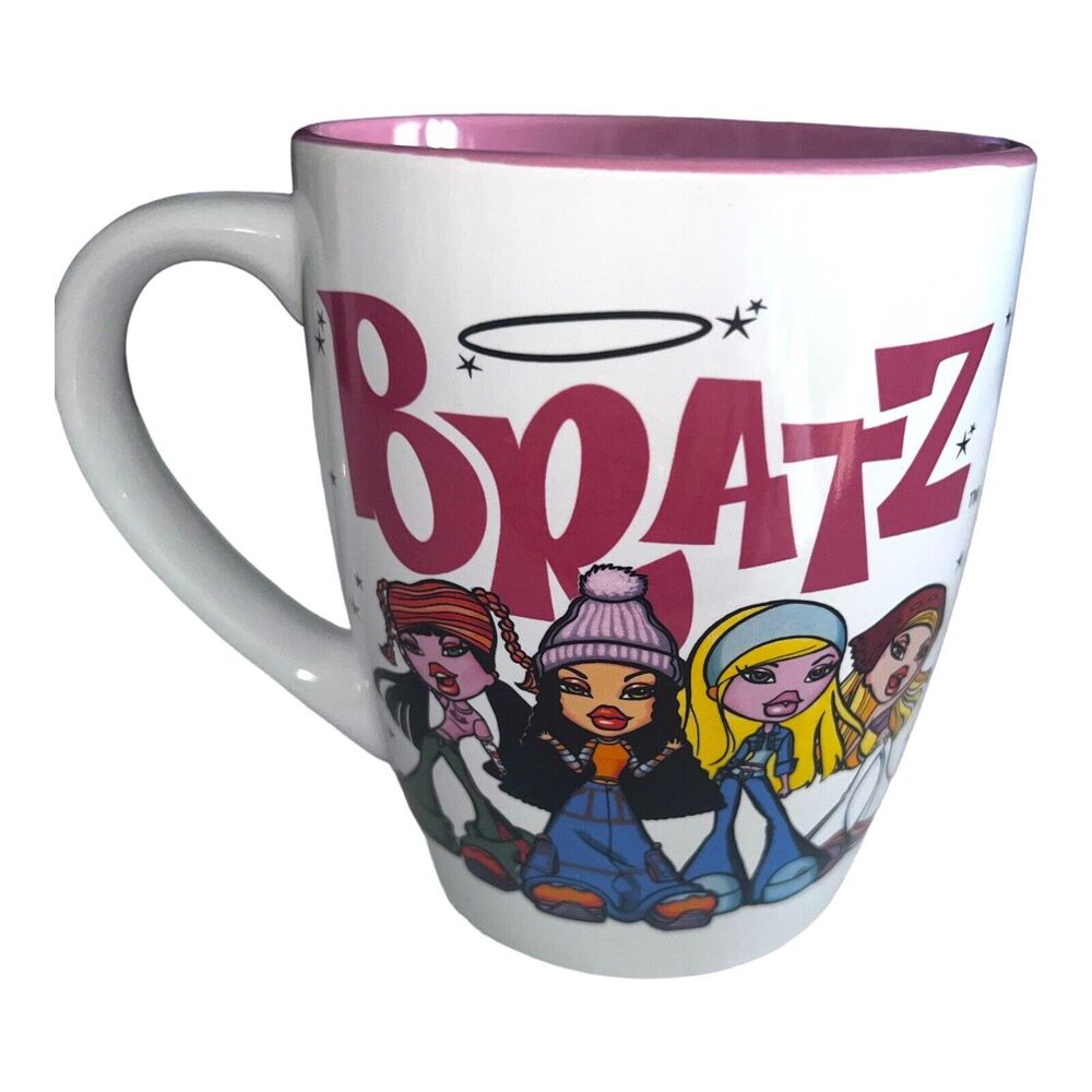 BRATZ GANG Large Double Sided Ceramic Coffee Mug Rose Colored Interior 25 Oz NEW